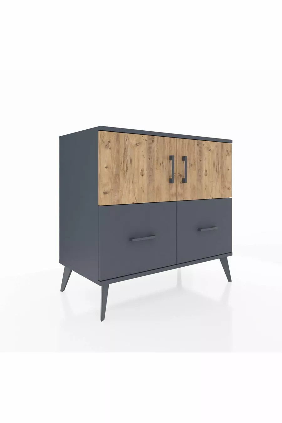 Commode Hyperion 2 étagères 2 tiroirs 2 portes Anthracite-Sapin/Anthracite