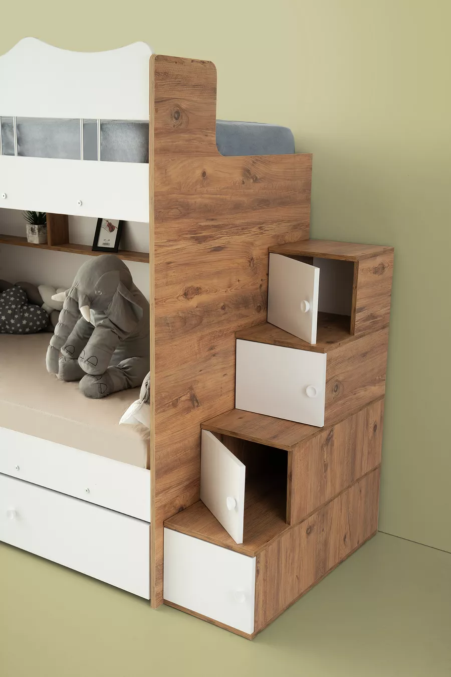 Cloud Loft Bed / Pine-White / 3 Bed Sections and Ladder with Wardrobe / 100% MDF