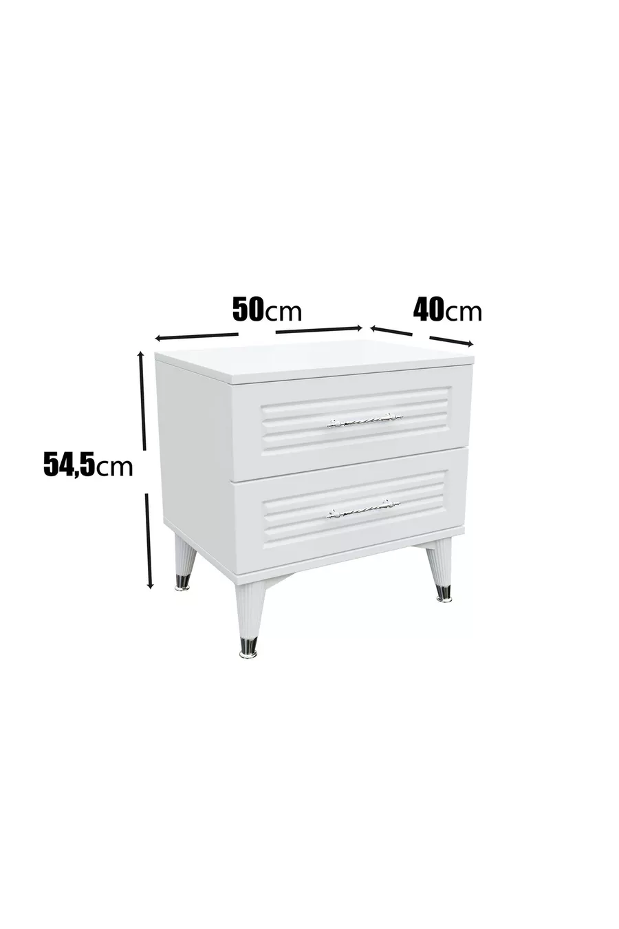 Table de chevet à 2 tiroirs avec volets Blanc Argent