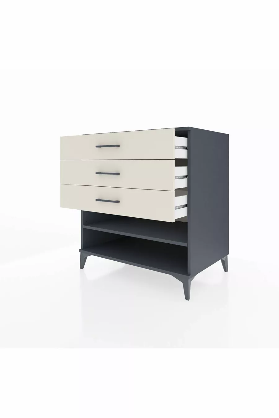 Commode Kronos à une étagère et trois tiroirs Anthracite-Pierre de Lune