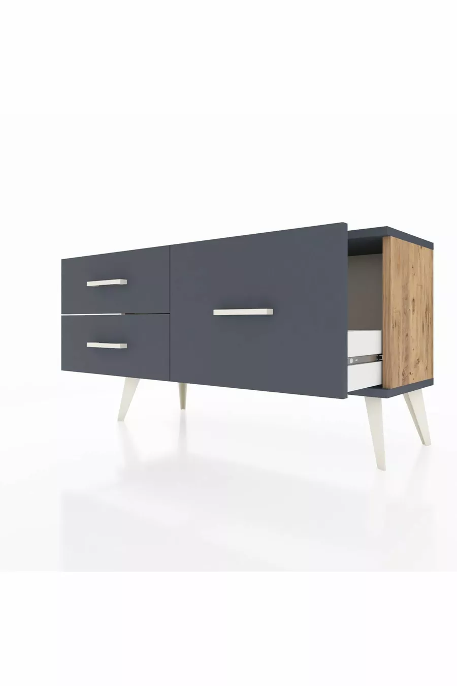 Commode Arges 3 étagères Pin-Anthracite