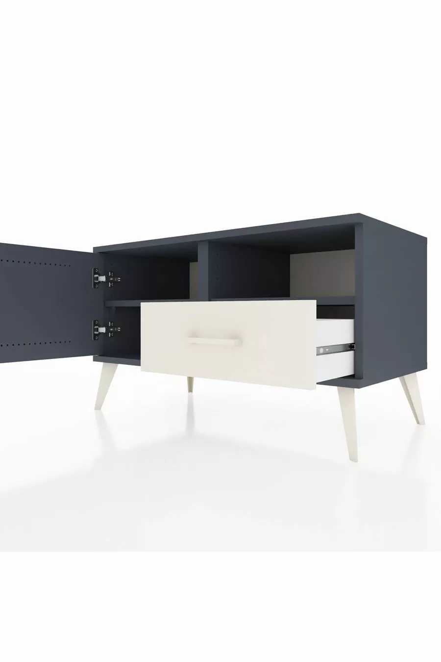 Commode Hyperion 2 étagères avec 1 tiroir et 1 porte, Anthracite-Anthracite/Gris pierre