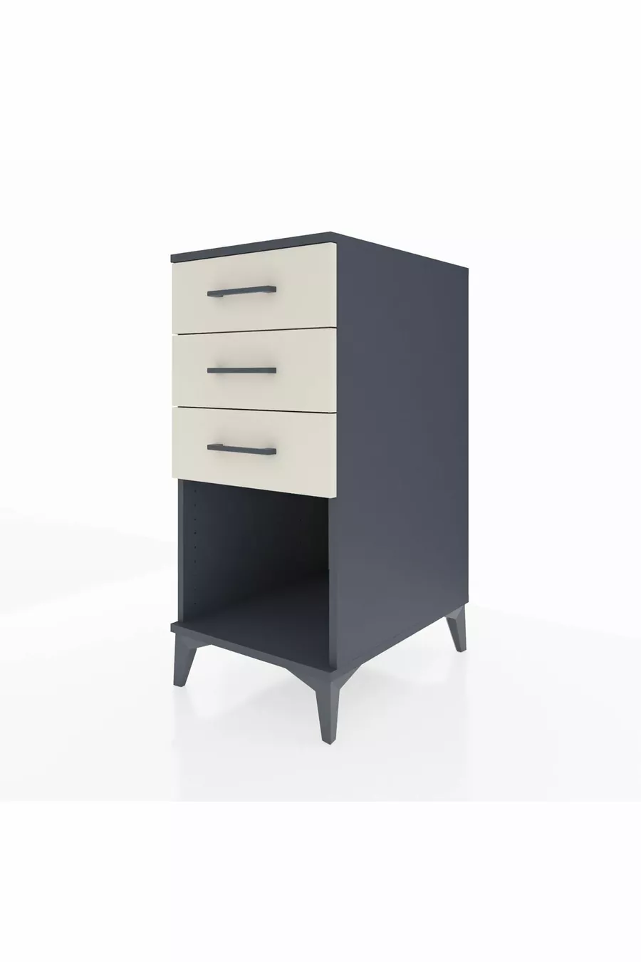 Table de chevet Kronos à 3 tiroirs Anthracite-Pierre de lune