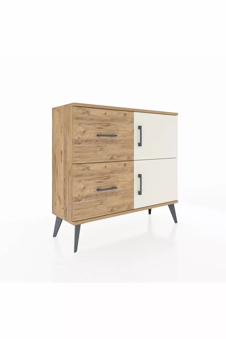 Commode Arges avec une seule étagère, 2 tiroirs et 2 portes, en pin-pierre d'âme/pin