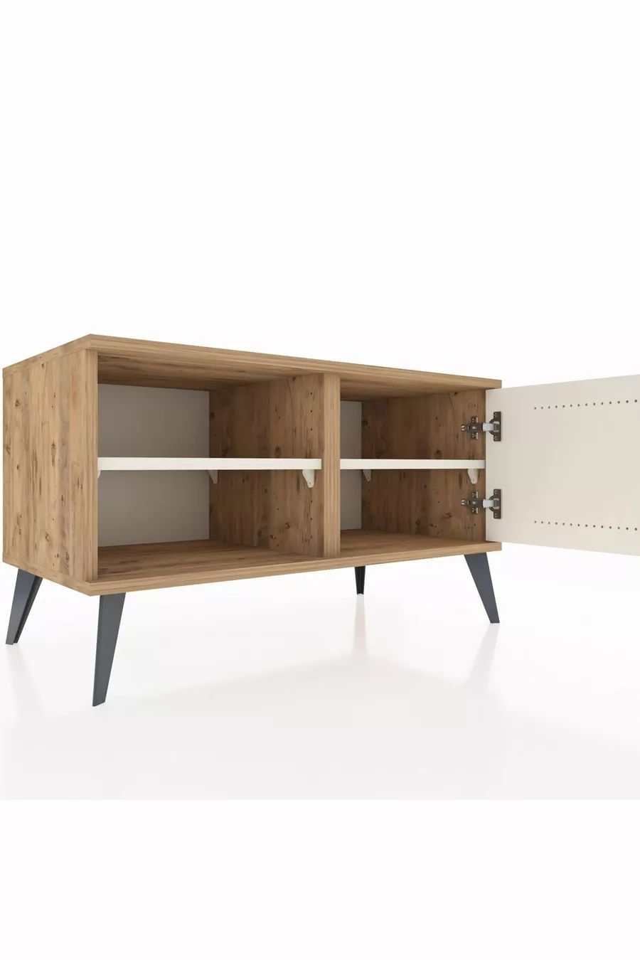 Commode Hyperion à 2 étagères avec porte unique en pin et travertin