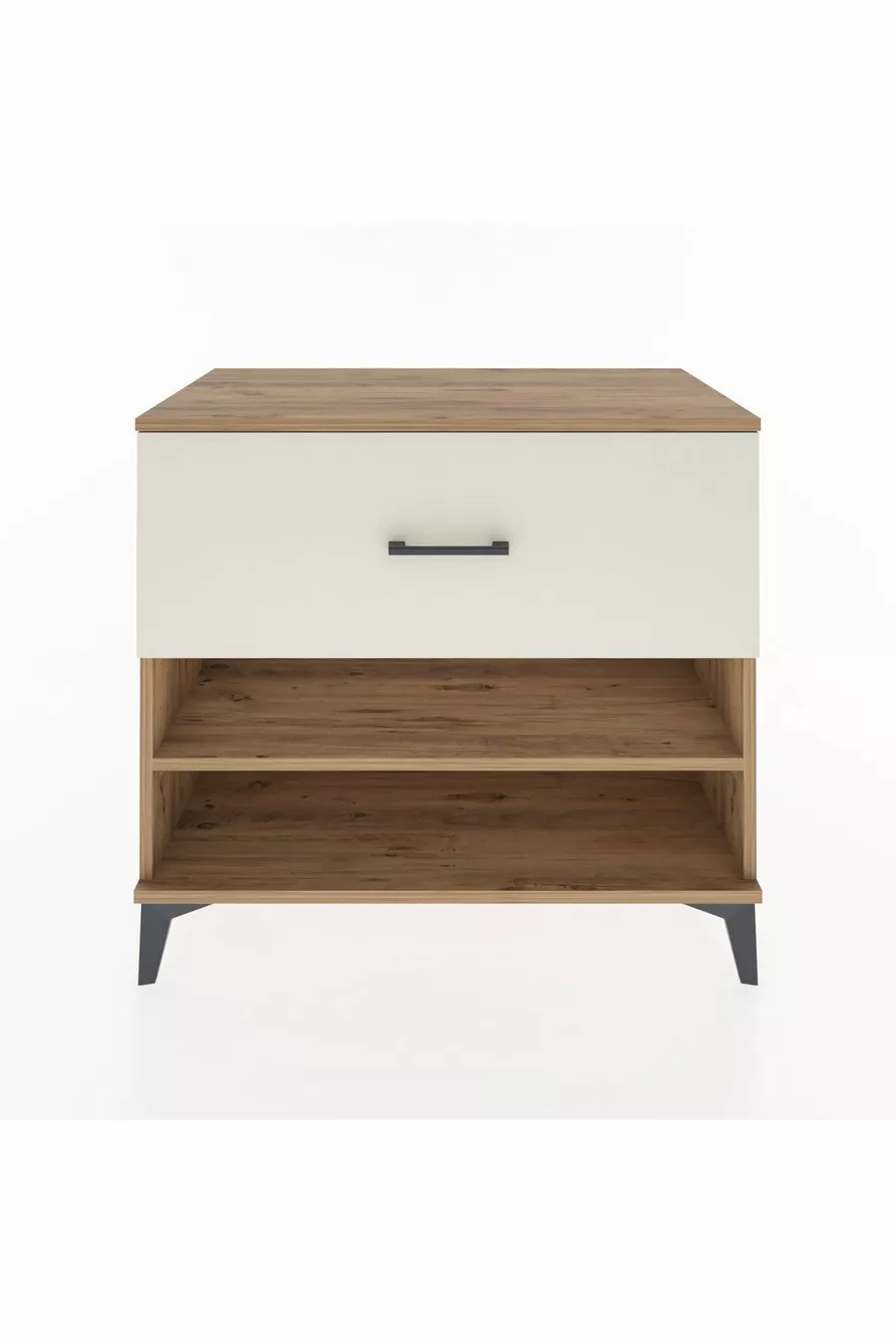 Commode Hyperion à une étagère et un tiroir, pin et marbre d'onyx