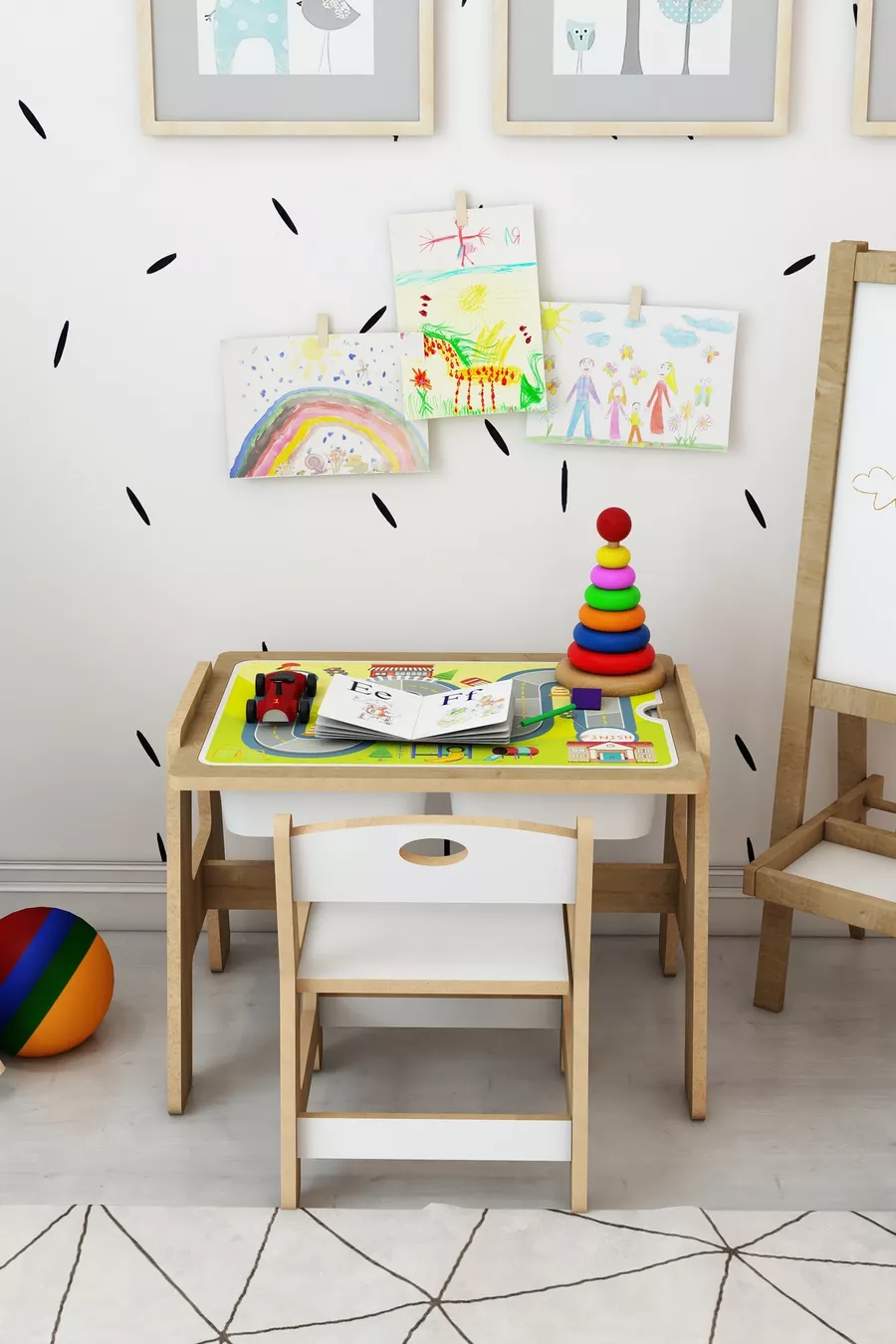 Набор детской мебели Montessori: деревянный стол и стулья для активностей