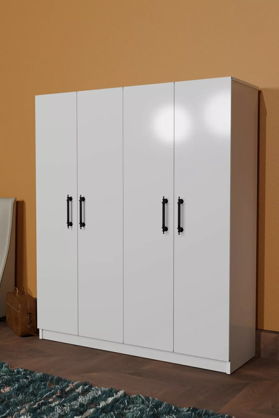 Armadio  ARENA BIANCO con 4 ante, 2 appendiabiti e 6 ripiani