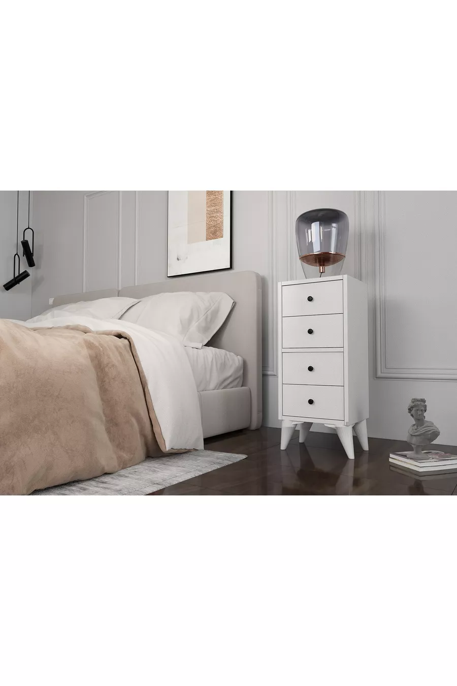 WHITE NIGHTSTAND WITH DRAWERS -C