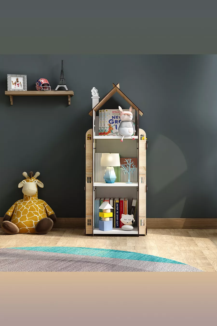 Roofy 9 Regal Holz Montessori Kinderzimmer Pädagogisches Bücherregal Skandinavischer Stil Montessori Bücherregal