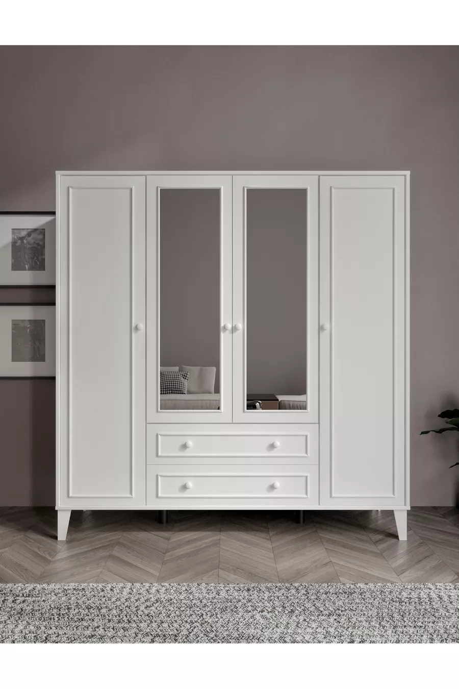 armoire Madrid 4 portes, avec miroir,  étagères, 2 tiroirs (% MDF)