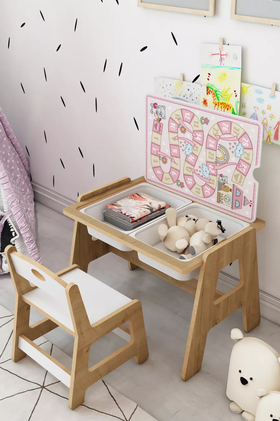 Ensemble table et chaises d'activité en bois Montessori