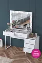 Rani Tavolo da Trucco con Specchio e Luci in Stile Hollywood con 5 Cassetti Organizzatore di Gioielli Bianco