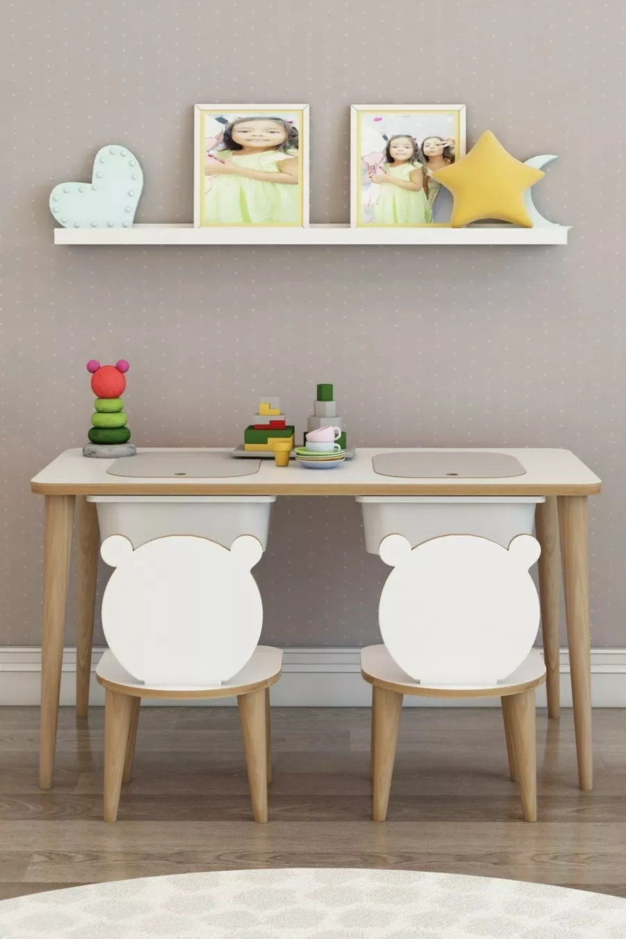 Kinderbureau Speel- en Activiteitentafel Zomer-Winter Dubbele Tafel met Stoelen