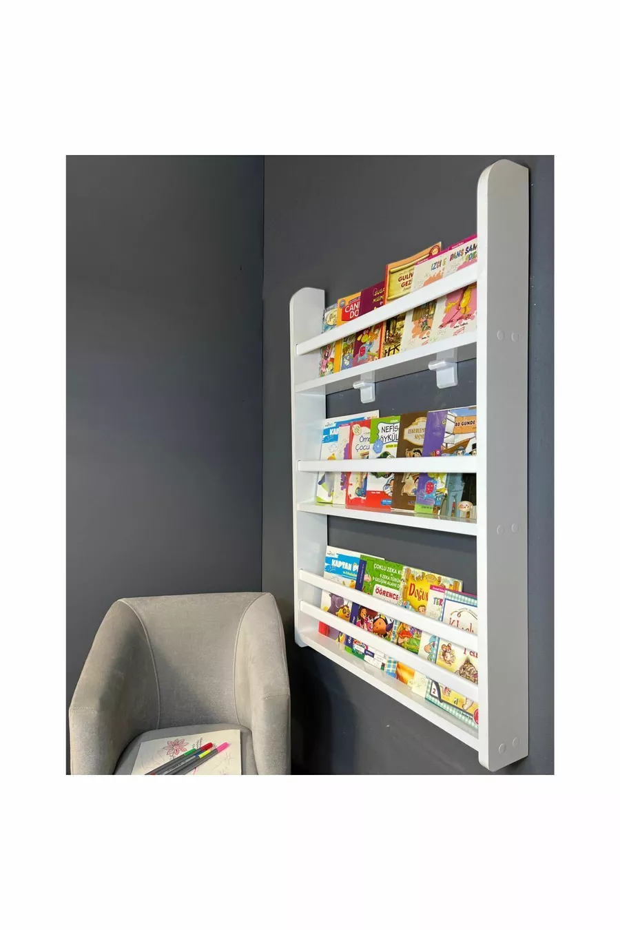 Bibliothèque Carmen à 3 étagères - Bibliothèque éducative Montessori pour chambre d'enfant à 3 étagères, bibliothèque pour bébé