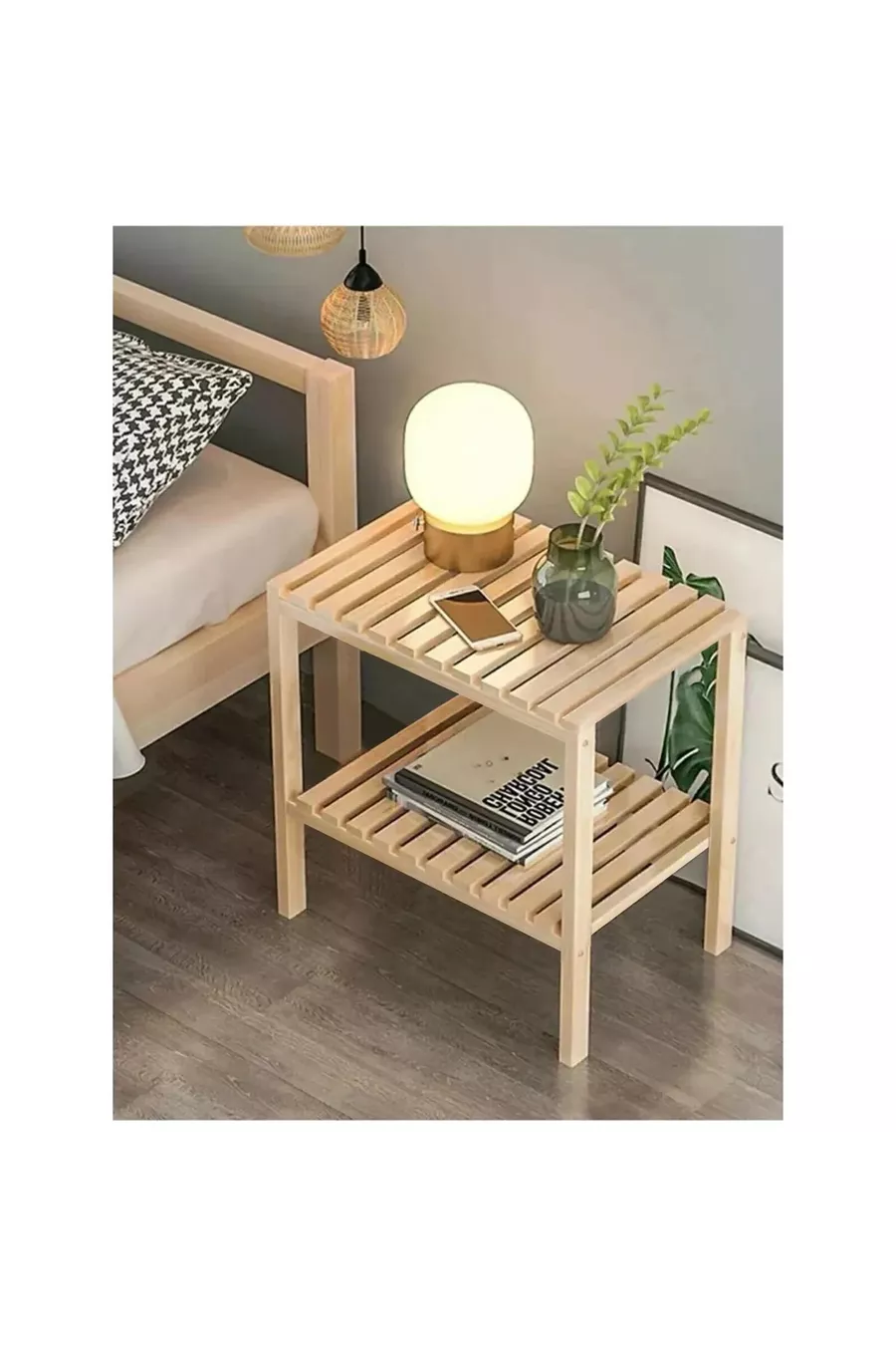 Houten Nachtkastje Slaapkamer Bijzettafel Multifunctioneel Met Onderplank