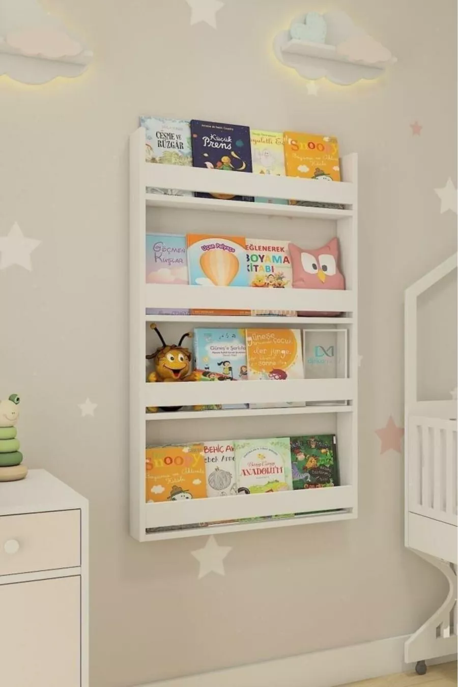 Montessori Kinderboekenplank 4 Planken Wandtype Wit Boekenkast - Educatief Ontwerp