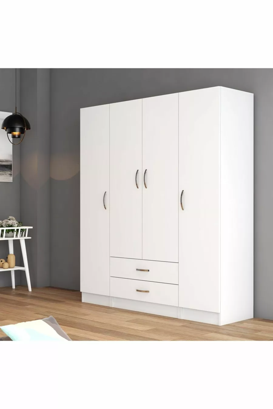4-Door, 2-Drawer Wide Wardrobe White - 