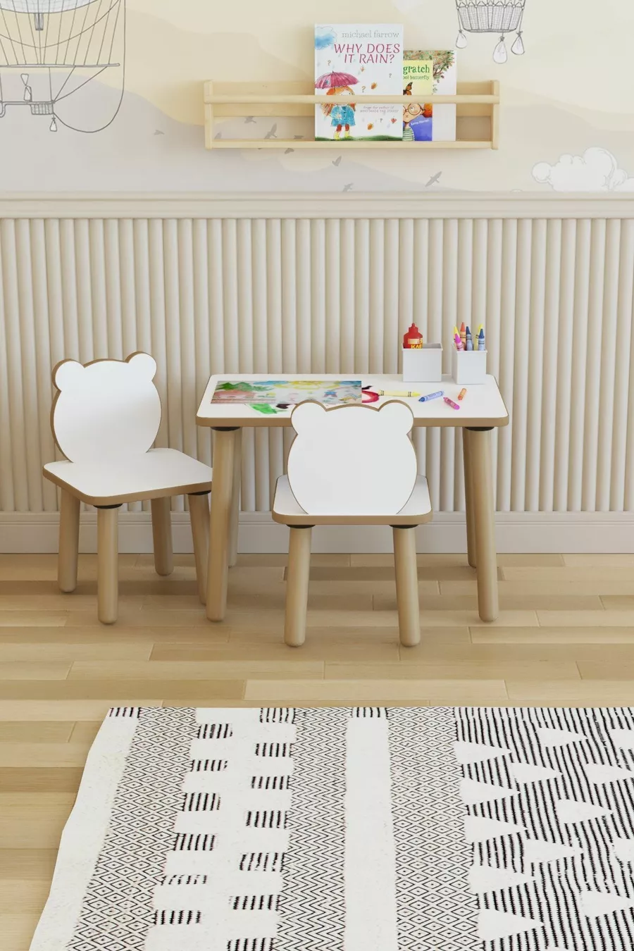 Kinder-Schreibtisch mit abwischbarer Oberfläche - Aktivitätstisch - Kinderschreibtisch-Set mit 2 Stühlen