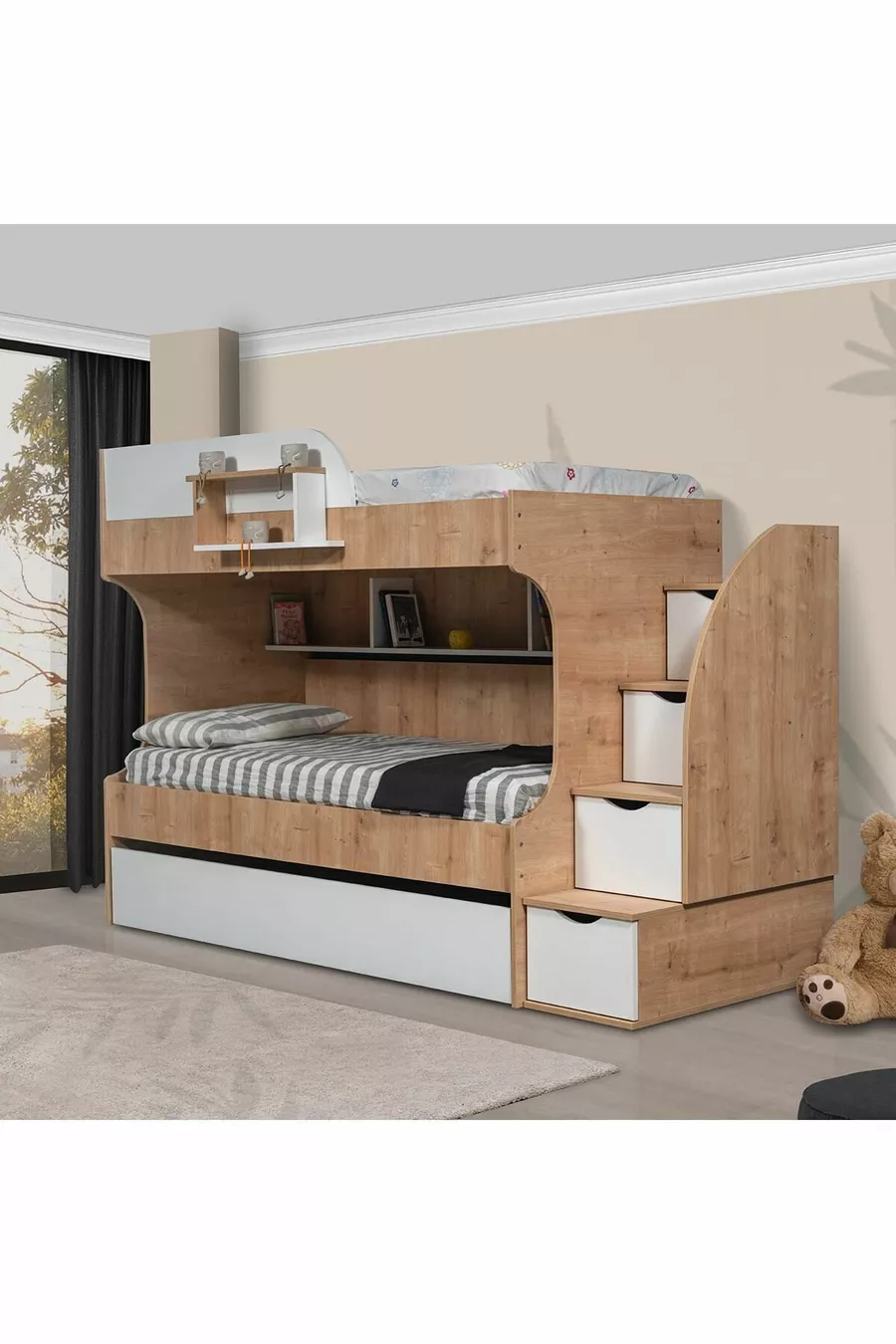 Lits superposés Aura avec tiroirs pour enfants - 2 matelas Comfort