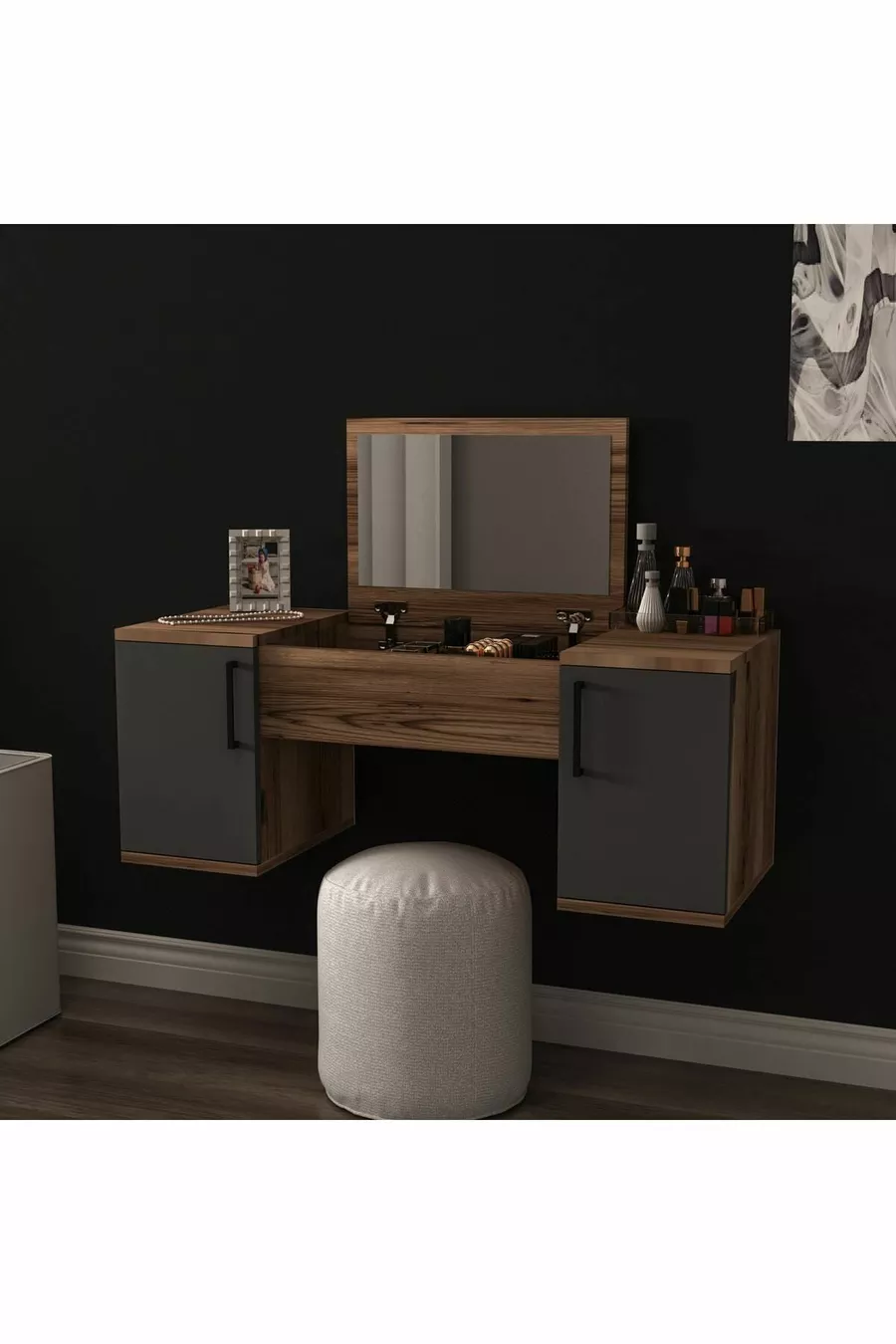 Mercan Makeup Table Wall-Mounted Makeup Table Space-Saving Color Lidya Anthracite