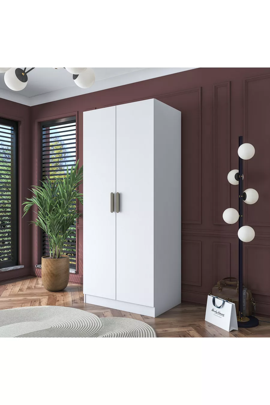 Armoire Rani  à 2 portes et 2 étagères, blanche