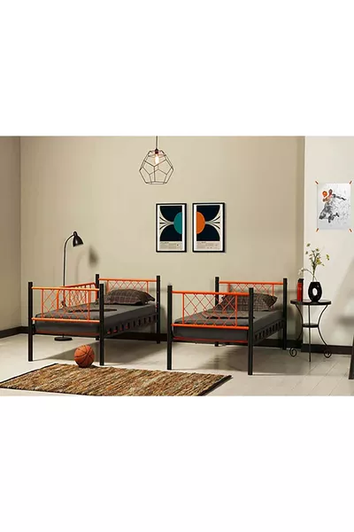 DZGN HOME METİS غرفة نوم للأطفال حديثي العمر سرير بطابقين وسرير معدني - × سم