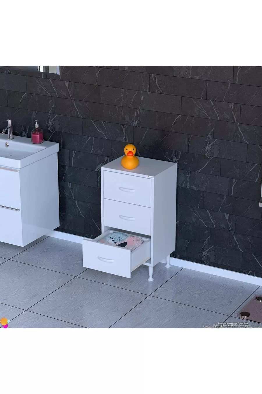 Commode étroite à 3 tiroirs pour chambre à coucher