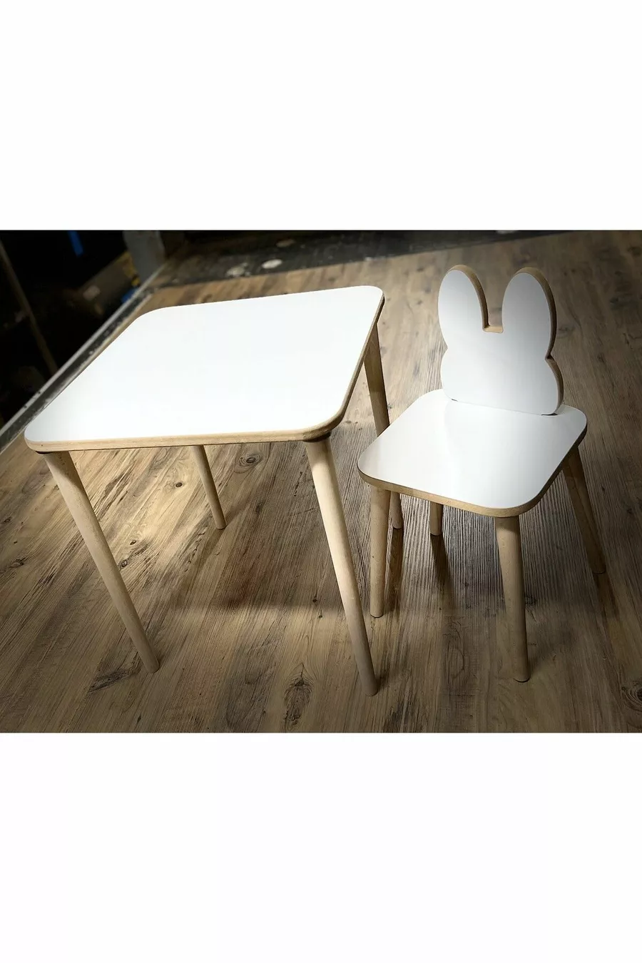 Set Tavolo e Sedie per Bambini Tavolo Attività Tavolo da Lavoro 1 Tavolo 1 Sedia Coniglio Bianco