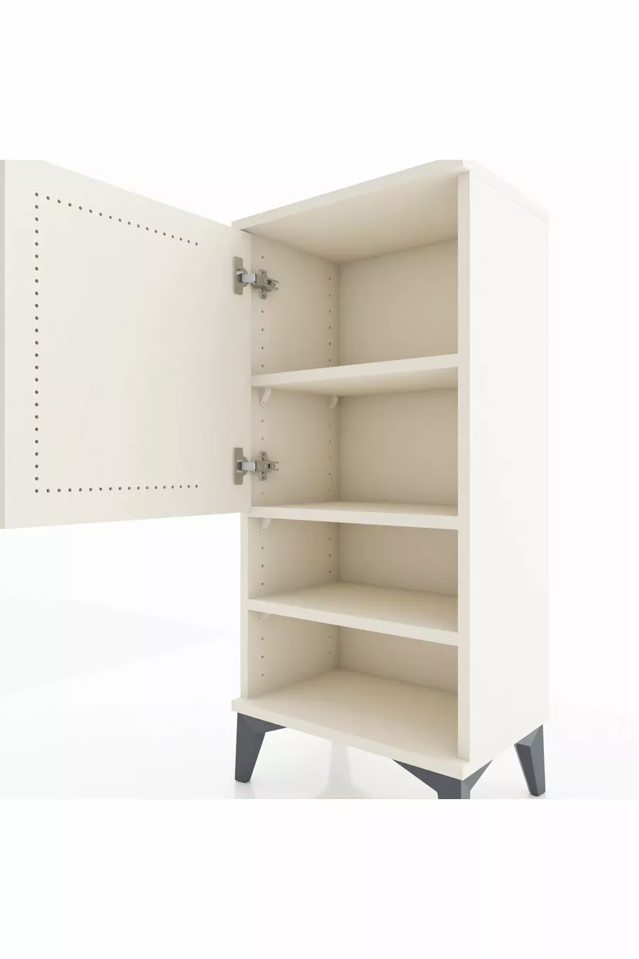Table de chevet Arges à 3 étagères et 1 porte, couleur Pierre de Lune