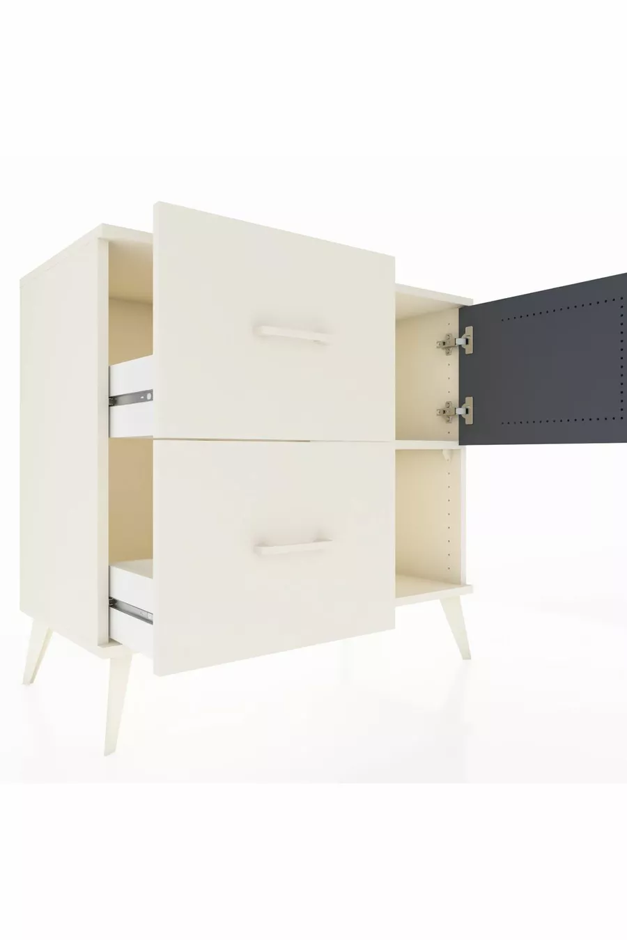 Commode Hyperion avec une seule étagère, 2 tiroirs et une porte, Pierre de Lune-Anthracite/Pierre de Lune
