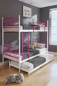 Koza Etagenbett mit Bettfunktion für 3 Personen, Dunkelrosa Metallbett