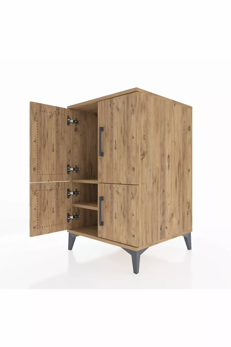 Kronos Nightstand with 2 Shelves and 4 Doors Pine-Pine