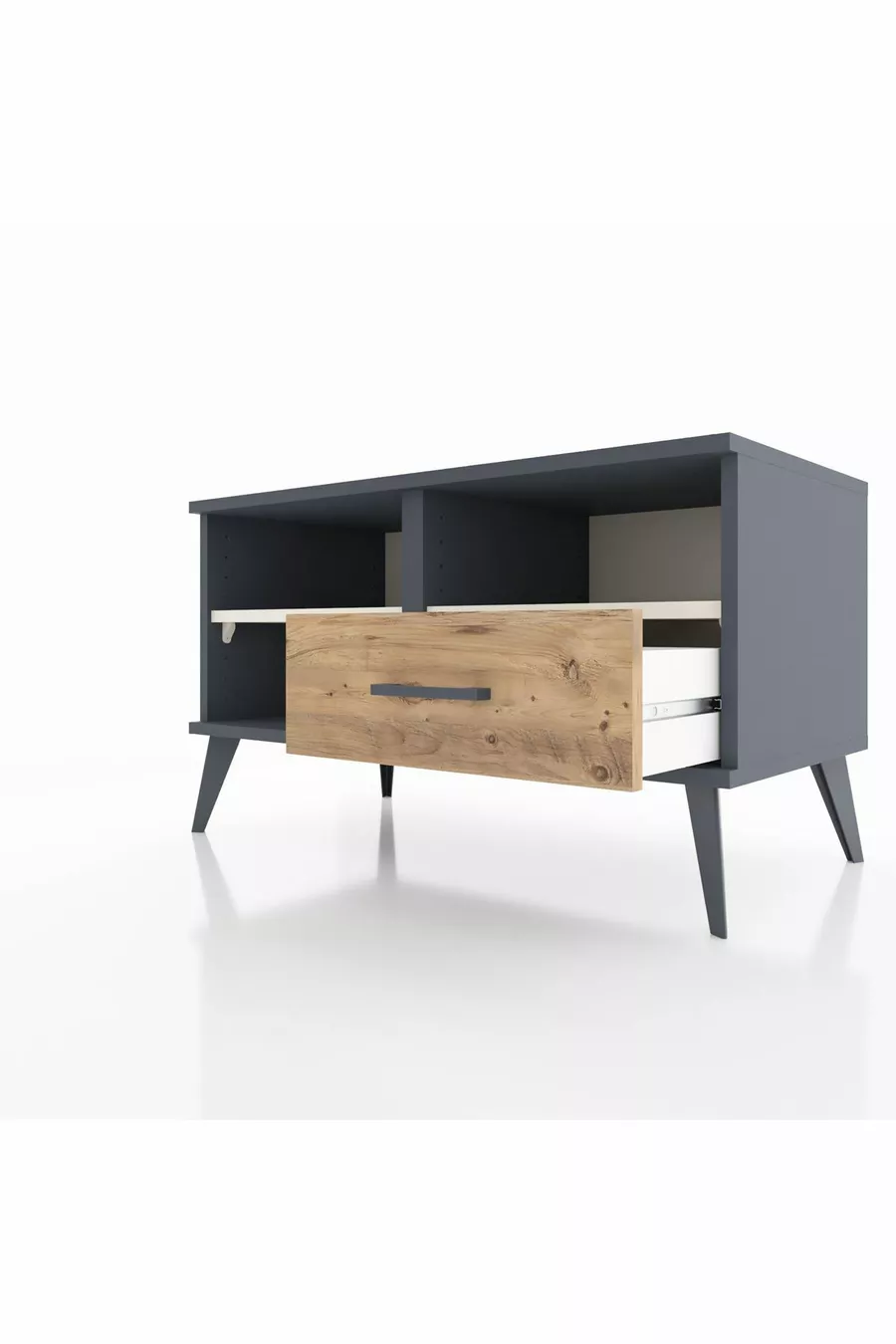 Commode Hyperion 2 étagères avec un tiroir Anthracite-Pierre de lune/Merisiers