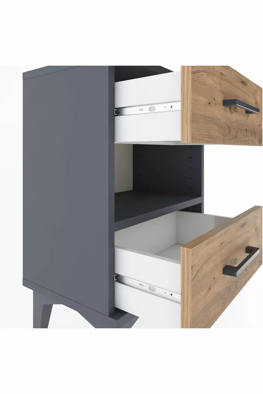 Chevet Arges à une étagère et deux tiroirs Anthracite-Pin
