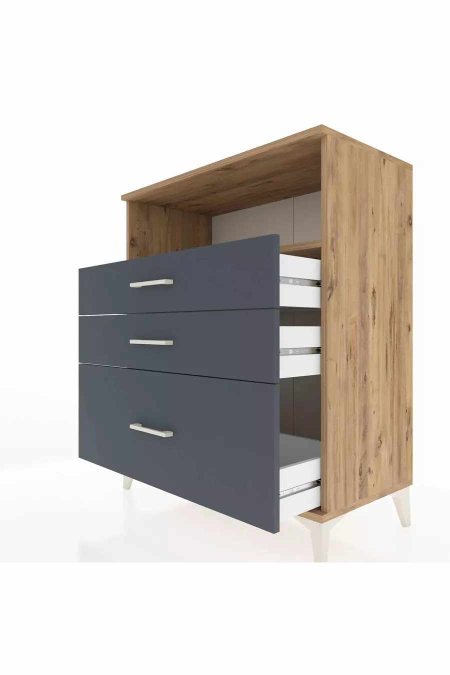 Commode Hyperion à un plateau et 3 tiroirs Pin-Anthracite