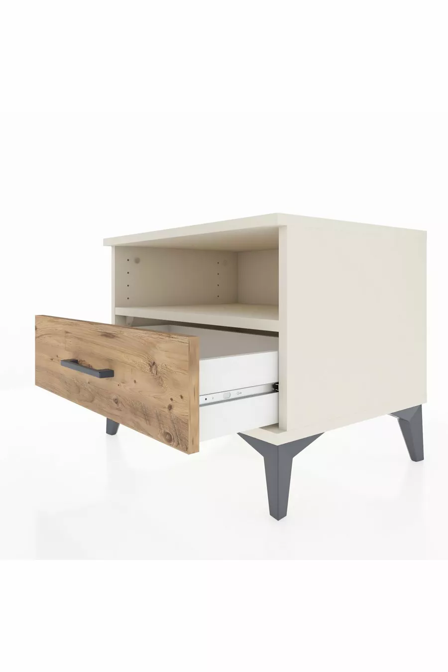 Commode Hyperion à une étagère et un tiroir, Pierre de lune-Pin