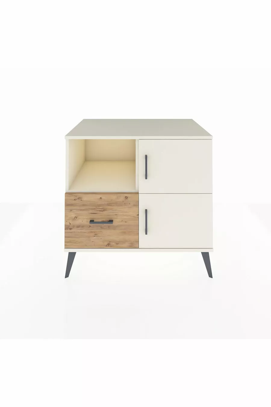 Kronos Dresser 2 Shelves, Single Drawer, 2 Doors, Moonstone-Moonstone/Pine