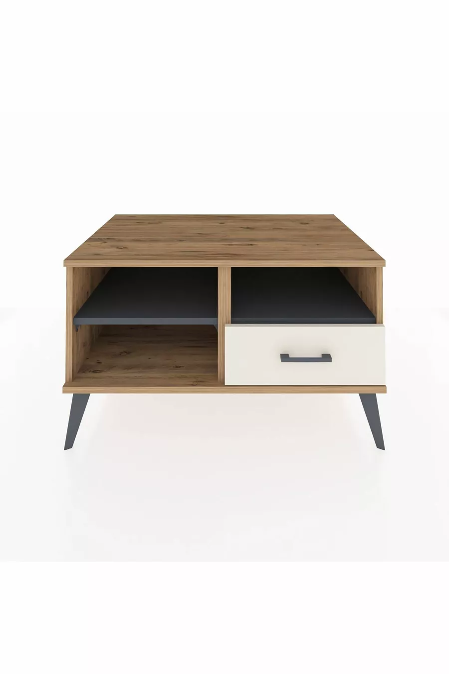 Commode Kronos à 2 étagères et 1 tiroir, en pin-anthracite/gris pierre