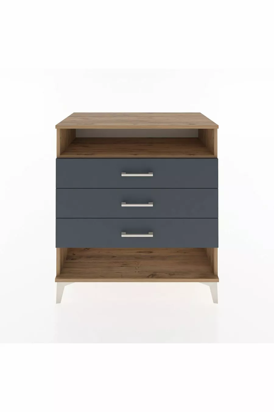 Commode Hyperion à un seul étagère et 3 tiroirs Pin-Anthracite