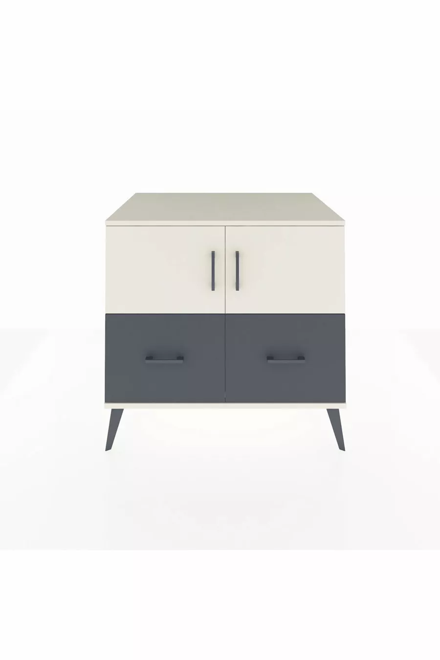 Commode Kronos avec 2 étagères, 2 tiroirs et 2 portes, Pierre de Lune/Anthracite