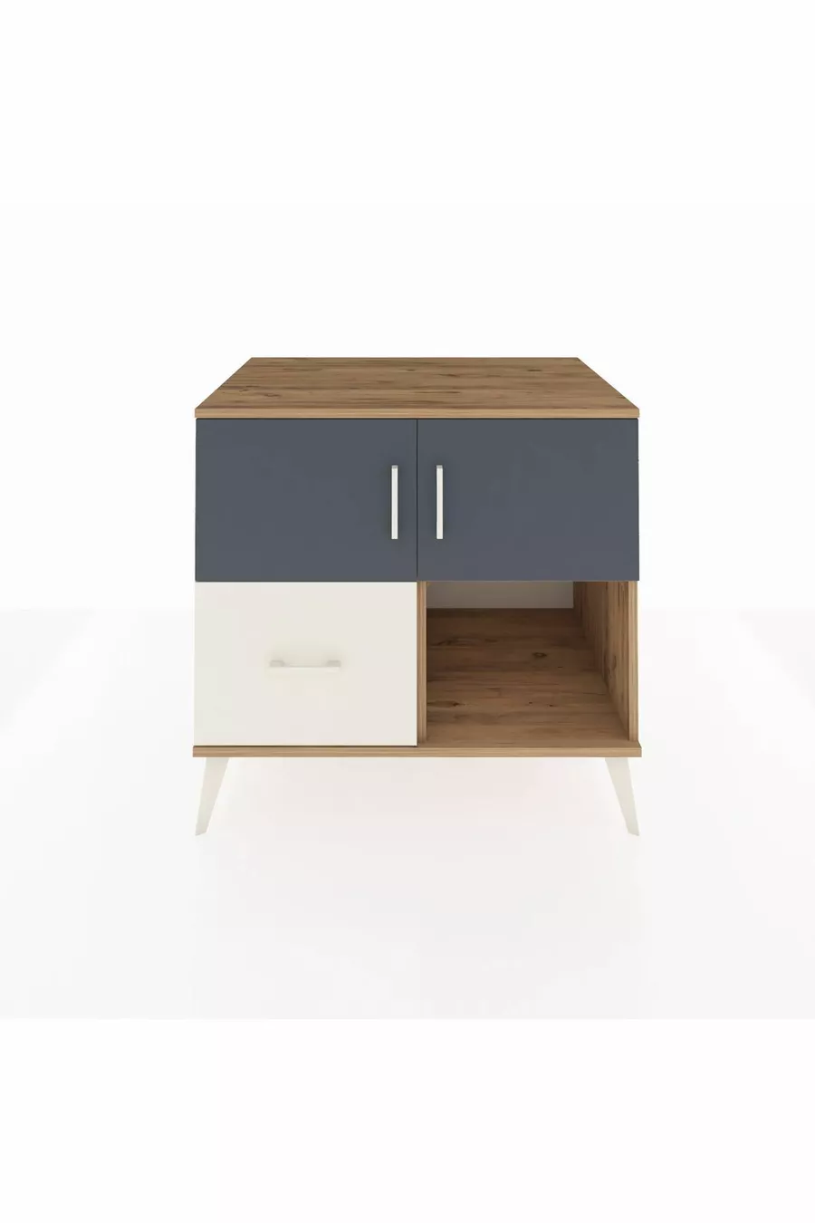 Commode Kronos avec 2 étagères, 1 tiroir, 2 portes, en pin anthracite/pierre de lune