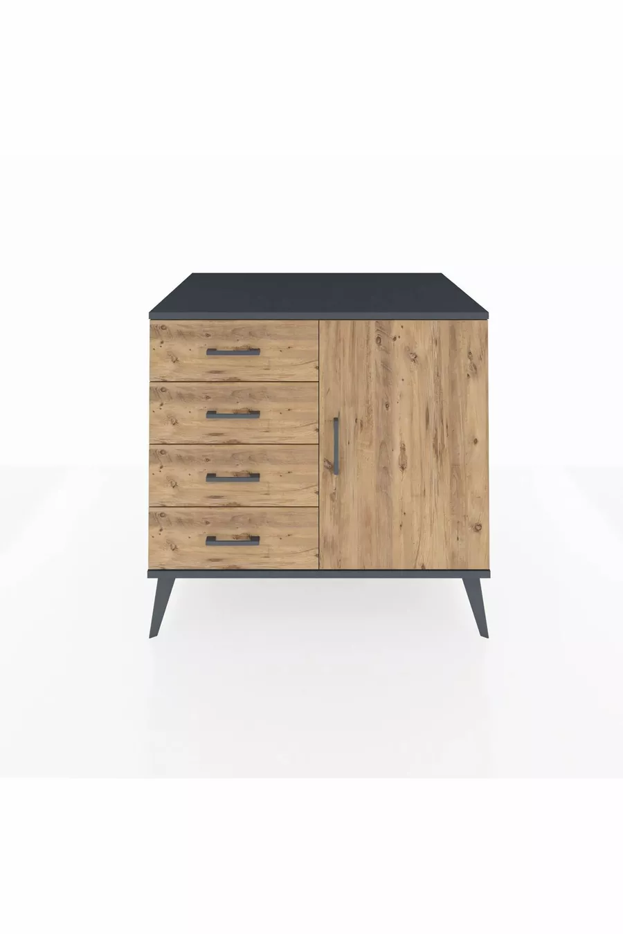 Kronos Commode avec une étagère, 4 tiroirs et une porte, Anthracite-Pin