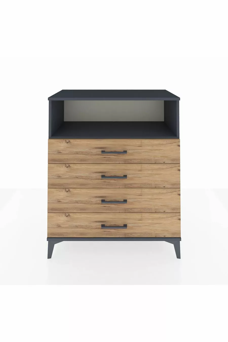 Commode Hyperion à une étagère et 4 tiroirs Anthracite-Pin