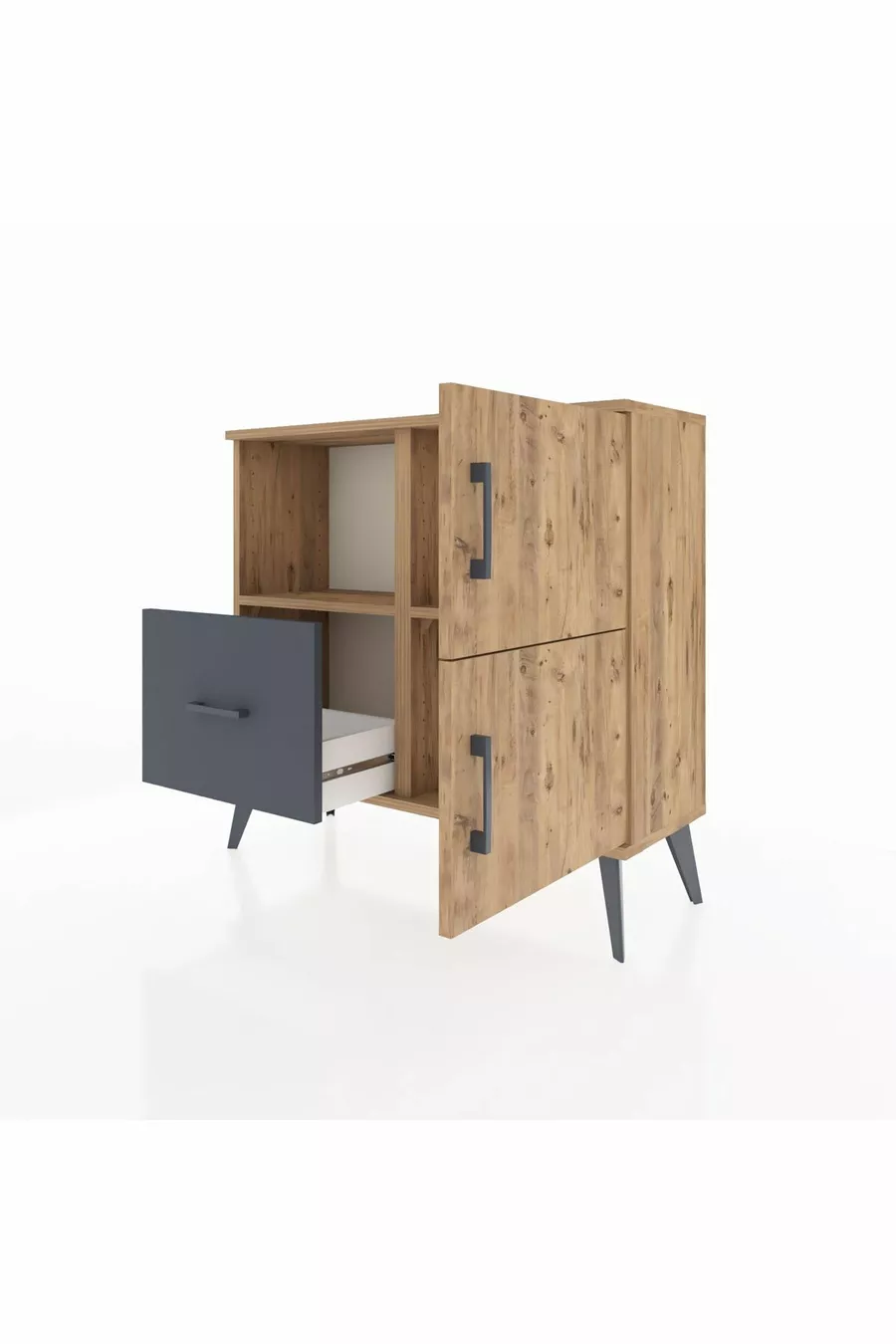 Commode Arges avec 2 étagères, 1 tiroir, 2 portes, en pin/charbon