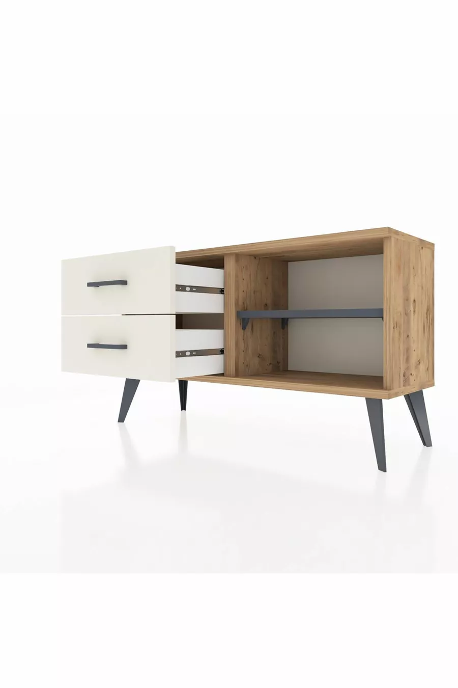Commode Arges à une étagère et deux tiroirs en pin anthracite/granit