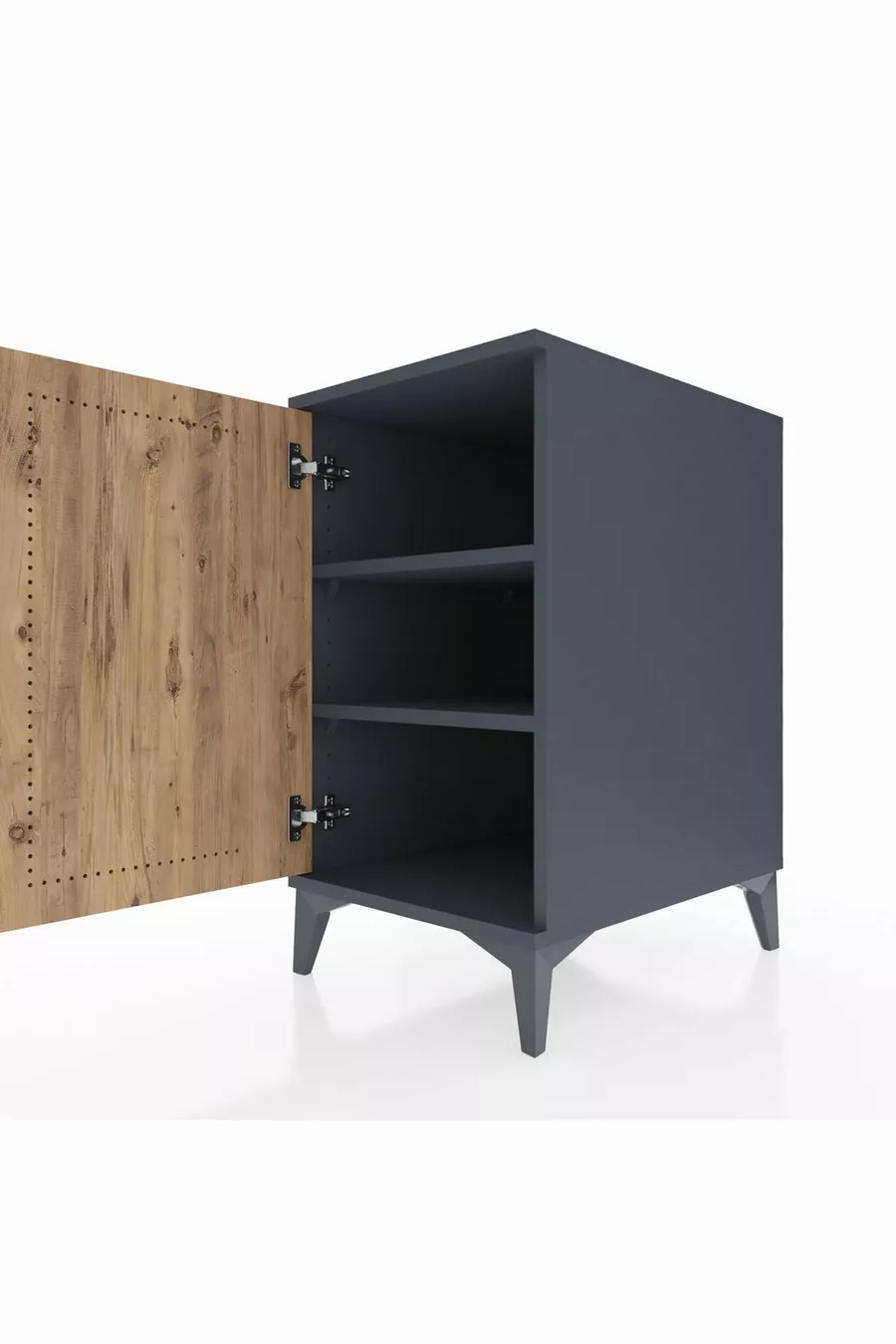 Table de chevet Kronos avec 2 étagères et 1 porte Anthracite-Épicéa