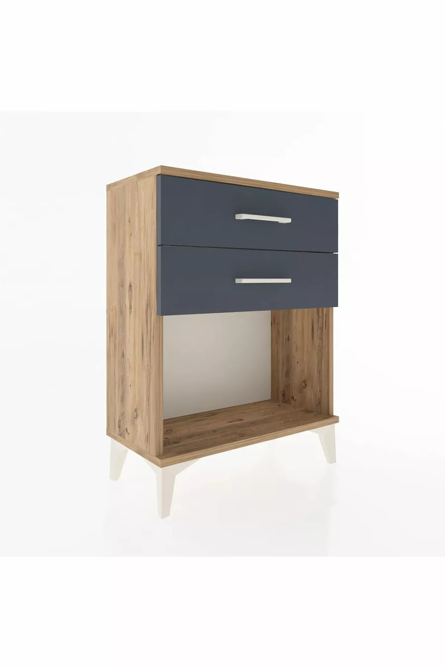 Table de chevet Arges à 2 tiroirs Pin-Anthracite