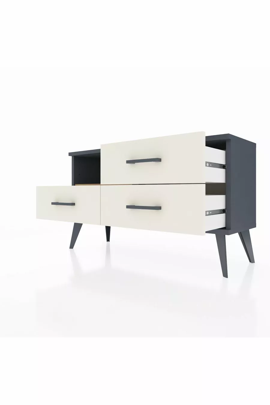 Commode Arges à une étagère et trois tiroirs Anthracite-Pin/Marbre