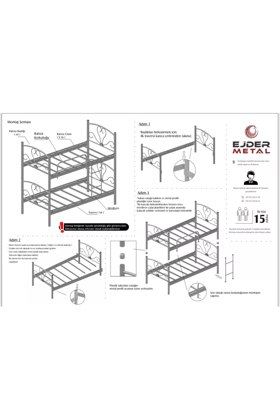 Metal Bunk Bed with Wood Black-Walnut Color (WITHOUT MATTRESS)